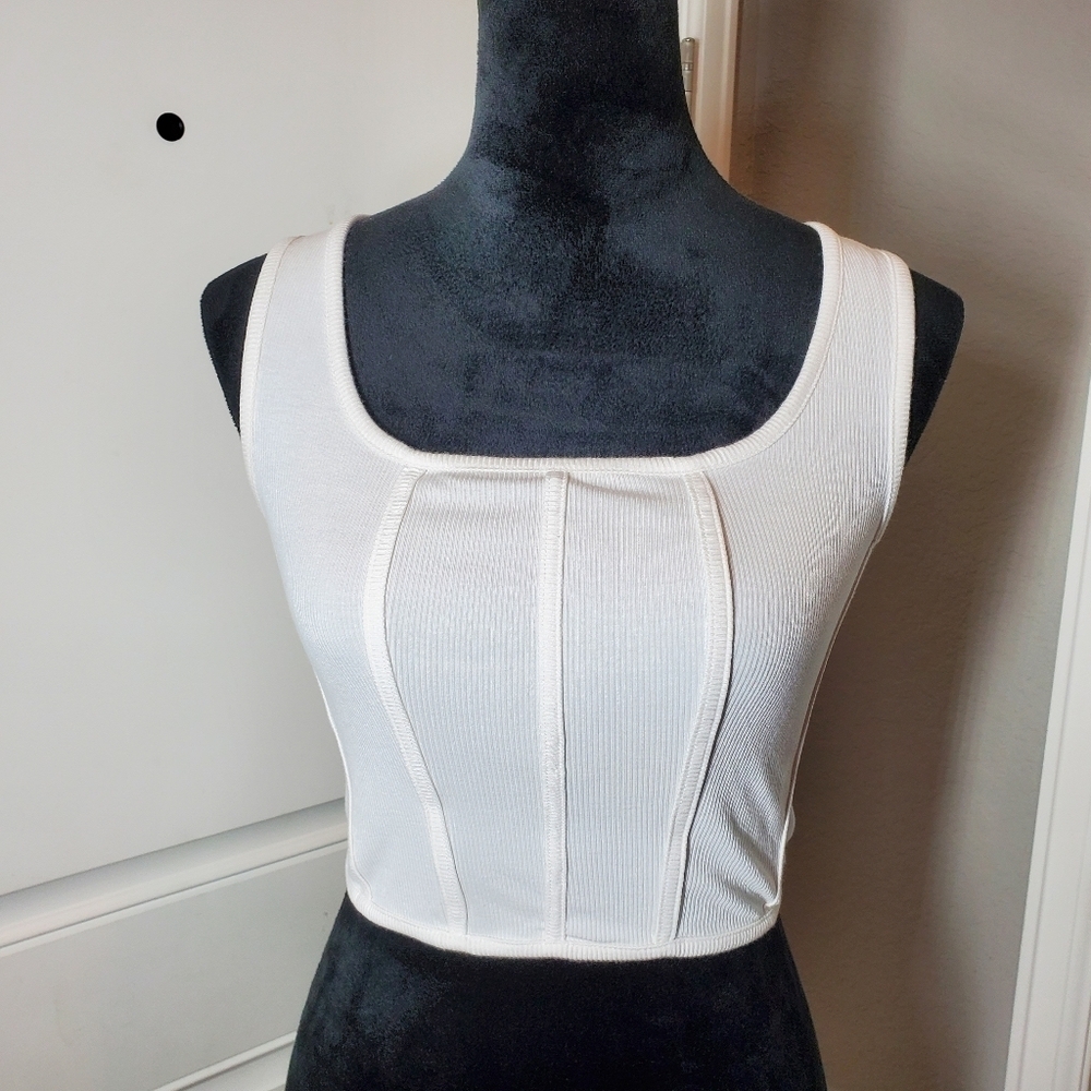 Happily Grey Ivory Off-White Boned Cropped Corset Top Women's Size Medium EUC